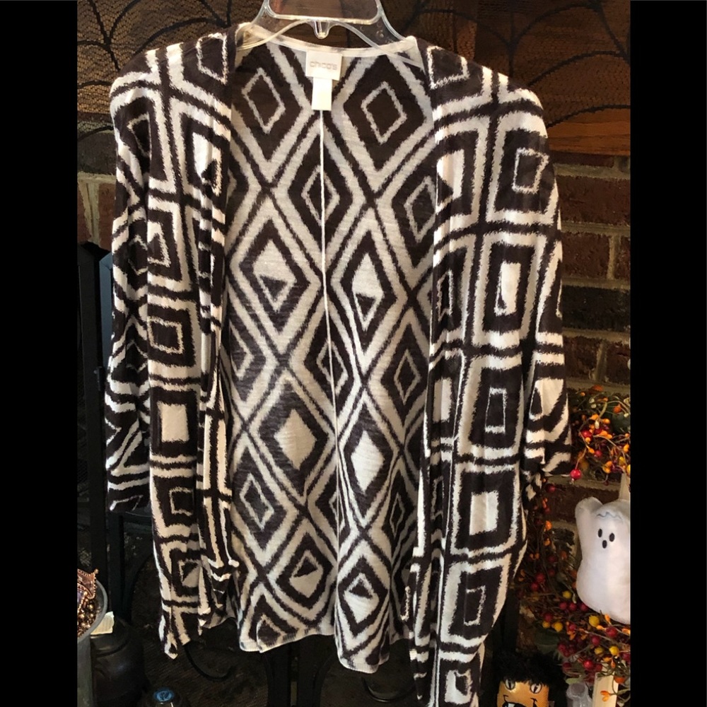 Chico’s cardigan brown and white print.